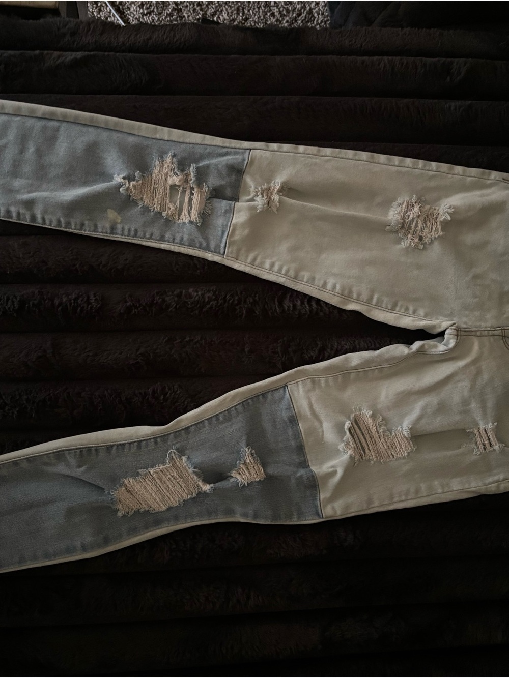 PacSun Two-Tone Distressed Skinny Jeans - Light Blue & Light Gray